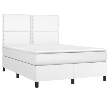 Cama com molas/colchão 140x190 cm couro artificial branco