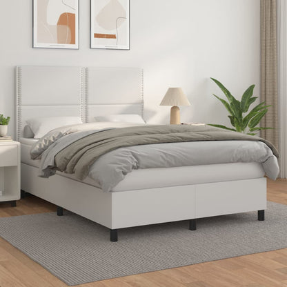 Cama com molas/colchão 140x190 cm couro artificial branco