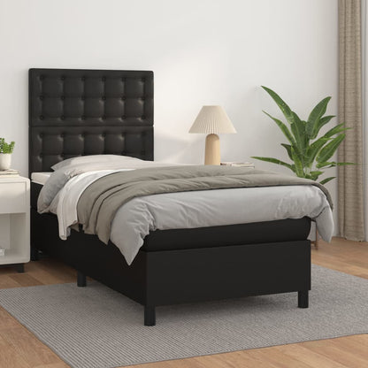 Cama com molas/colchão 90x190 cm couro artificial preto