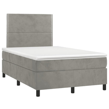 Cama boxspring c/ colchão 120x200 cm veludo cinzento-claro