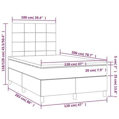 Cama boxspring c/ colchão 120x200 cm veludo cinzento-claro