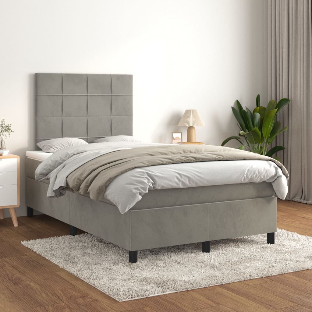 Cama boxspring c/ colchão 120x200 cm veludo cinzento-claro