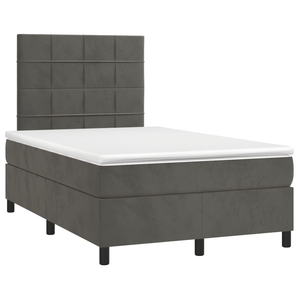 Cama boxspring com colchão 120x200 cm veludo cinzento-escuro