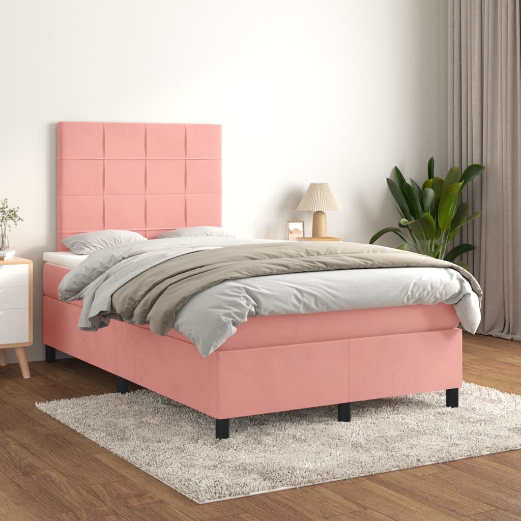 Cama boxspring com colchão 120x200 cm veludo rosa