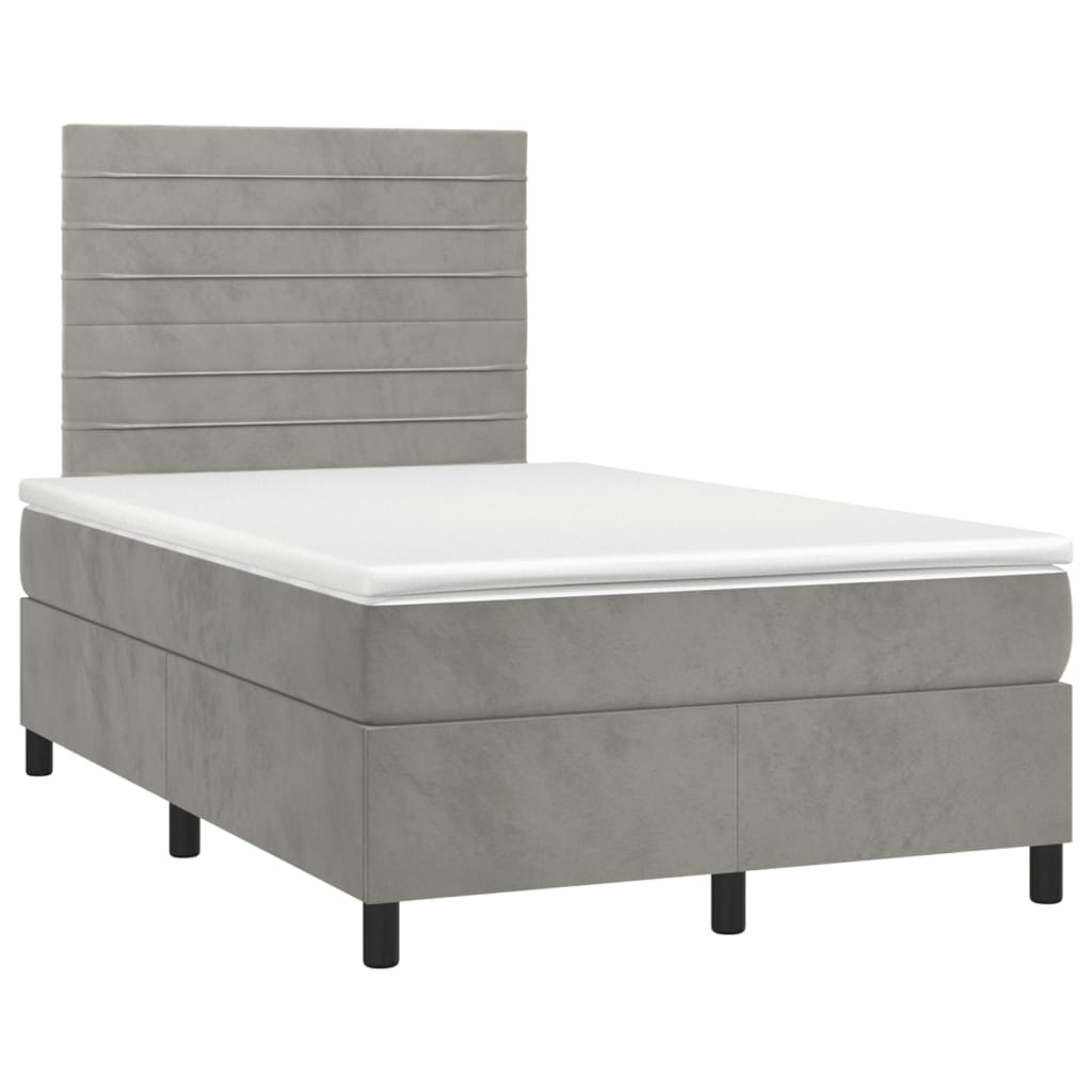 Cama boxspring c/ colchão 120x200 cm veludo cinzento-claro