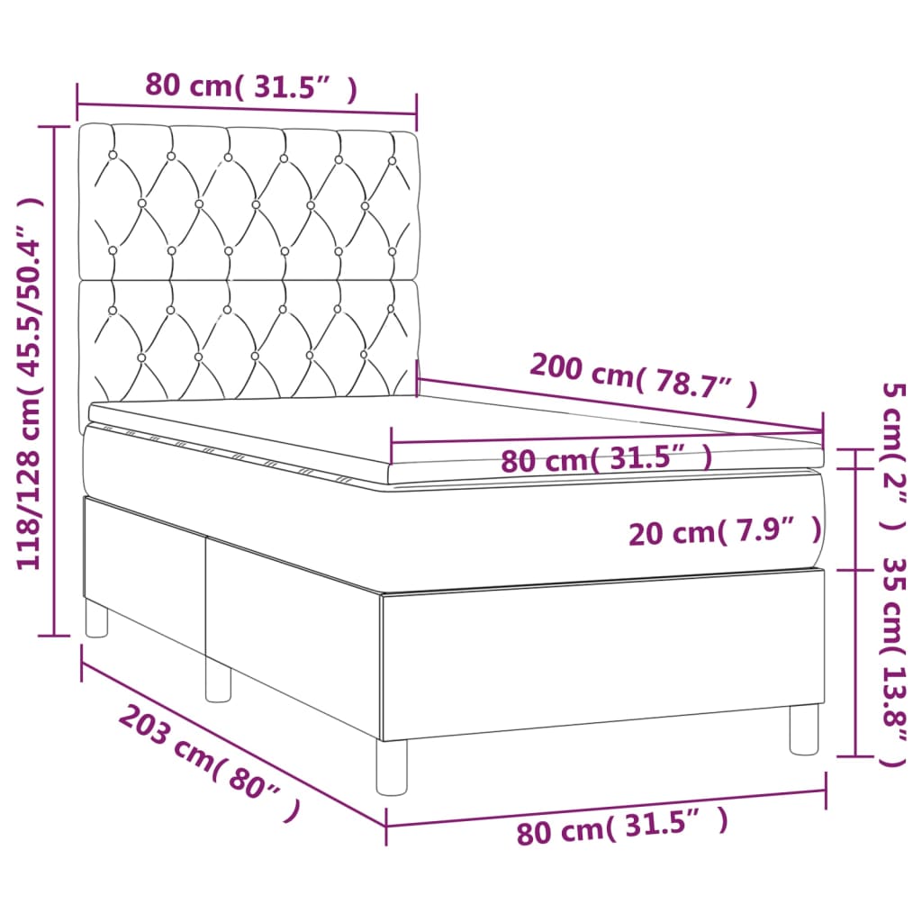 Cama com molas/colchão 80x200 cm veludo cinza-claro