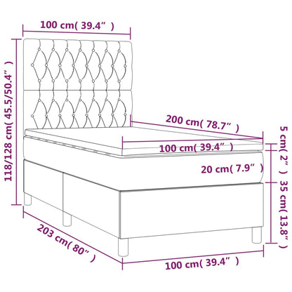 Cama com molas/colchão 100x200 cm veludo cinza-claro