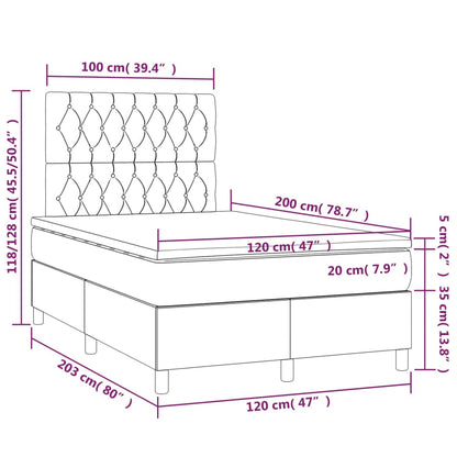 Cama boxspring c/ colchão 120x200 cm veludo cinzento-claro