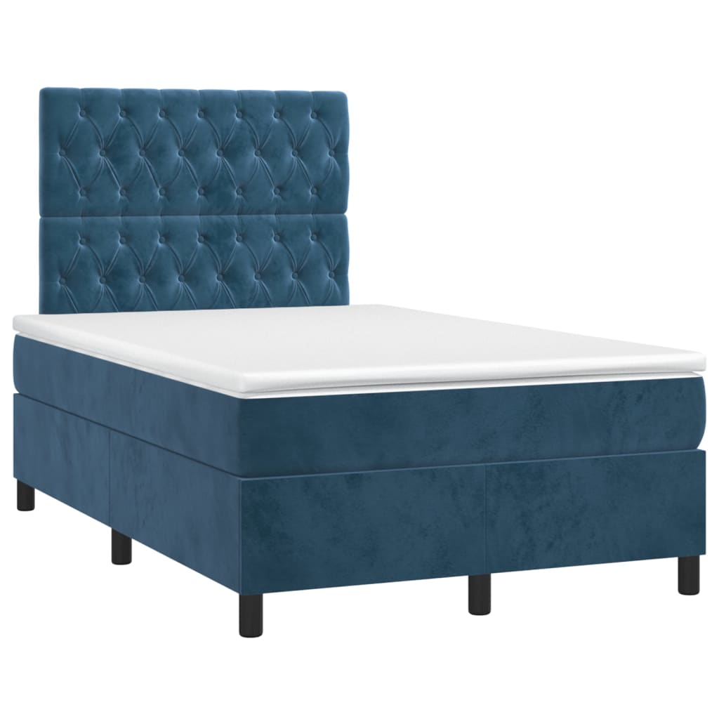 Cama boxspring com colchão 120x200 cm veludo azul-escuro