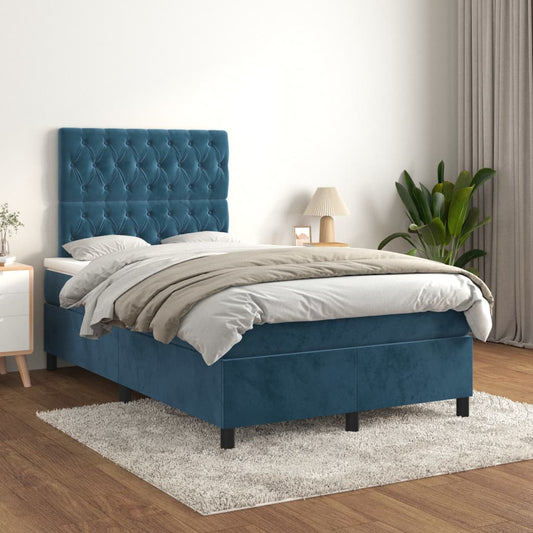 Cama boxspring com colchão 120x200 cm veludo azul-escuro