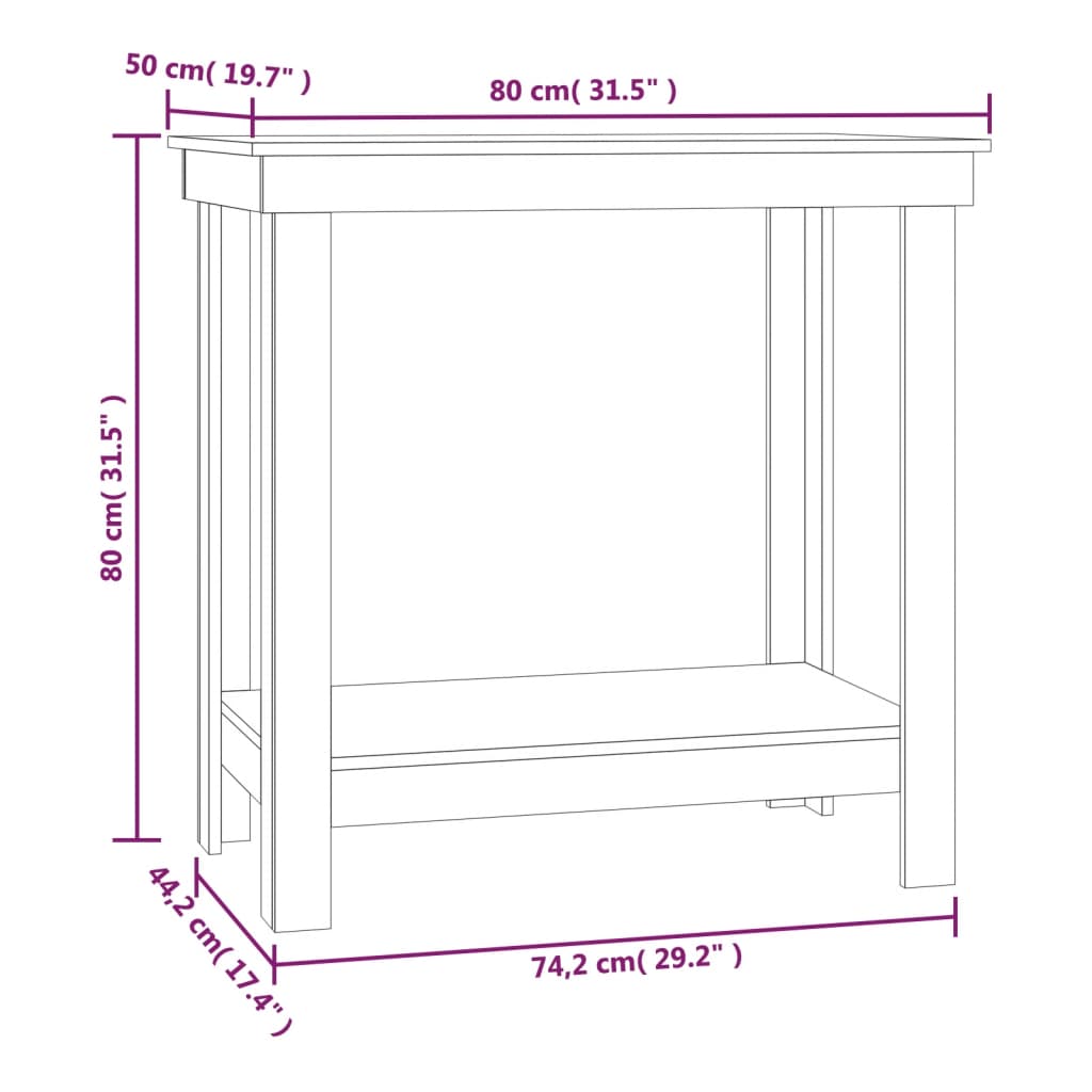 Banco de trabalho 80x50x80 cm pinho maciço cinza