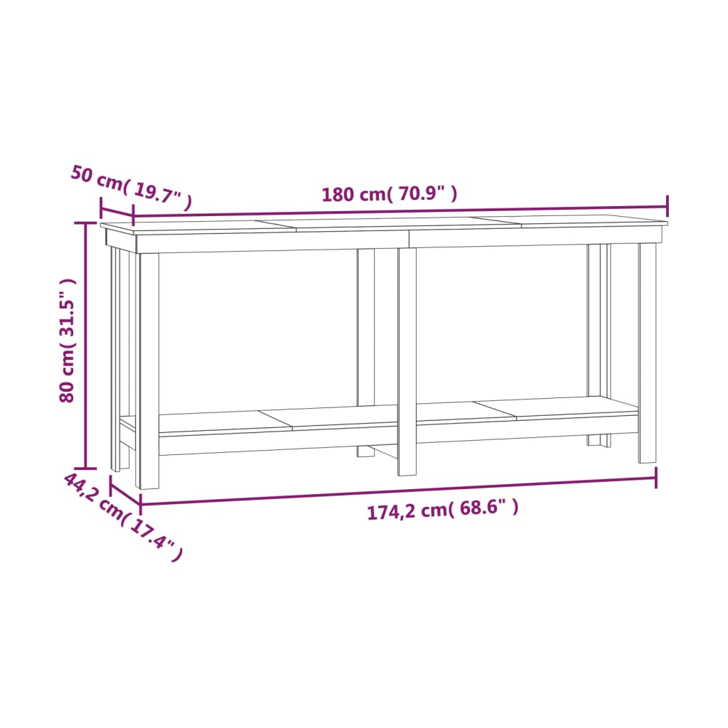 Banco de trabalho 180x50x80 cm pinho maciço branco