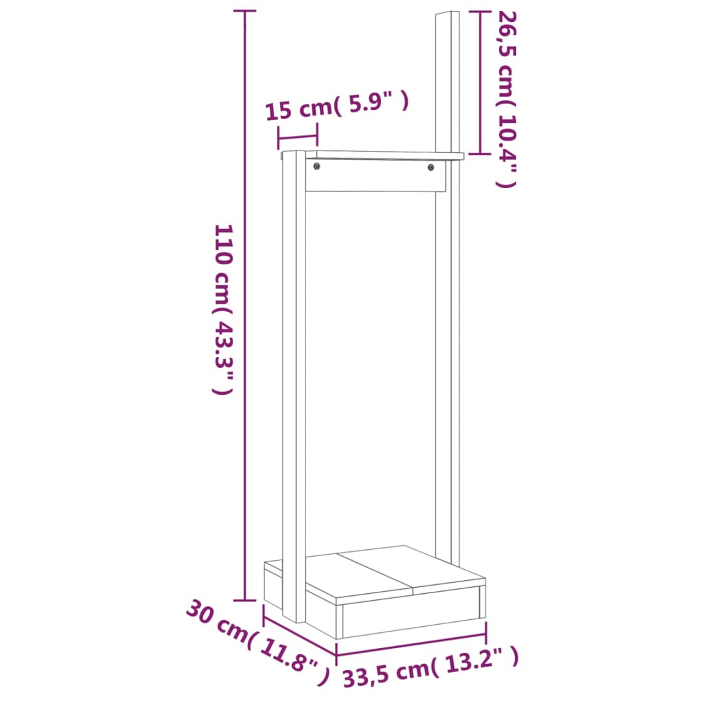 Suporte de lenha 33,5x30x110 cm pinho maciço