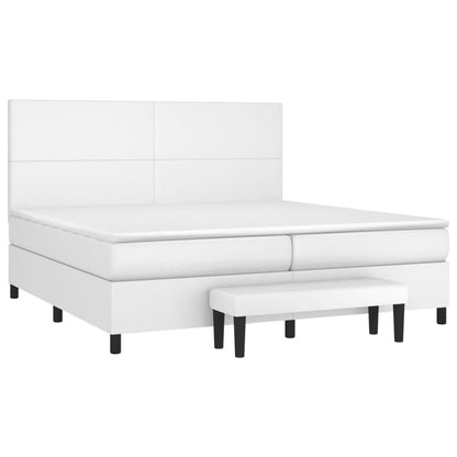 Cama com molas/colchão 200x200 cm couro artificial branco