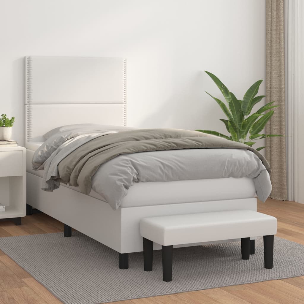 Cama com molas/colchão 90x190 cm couro artificial branco