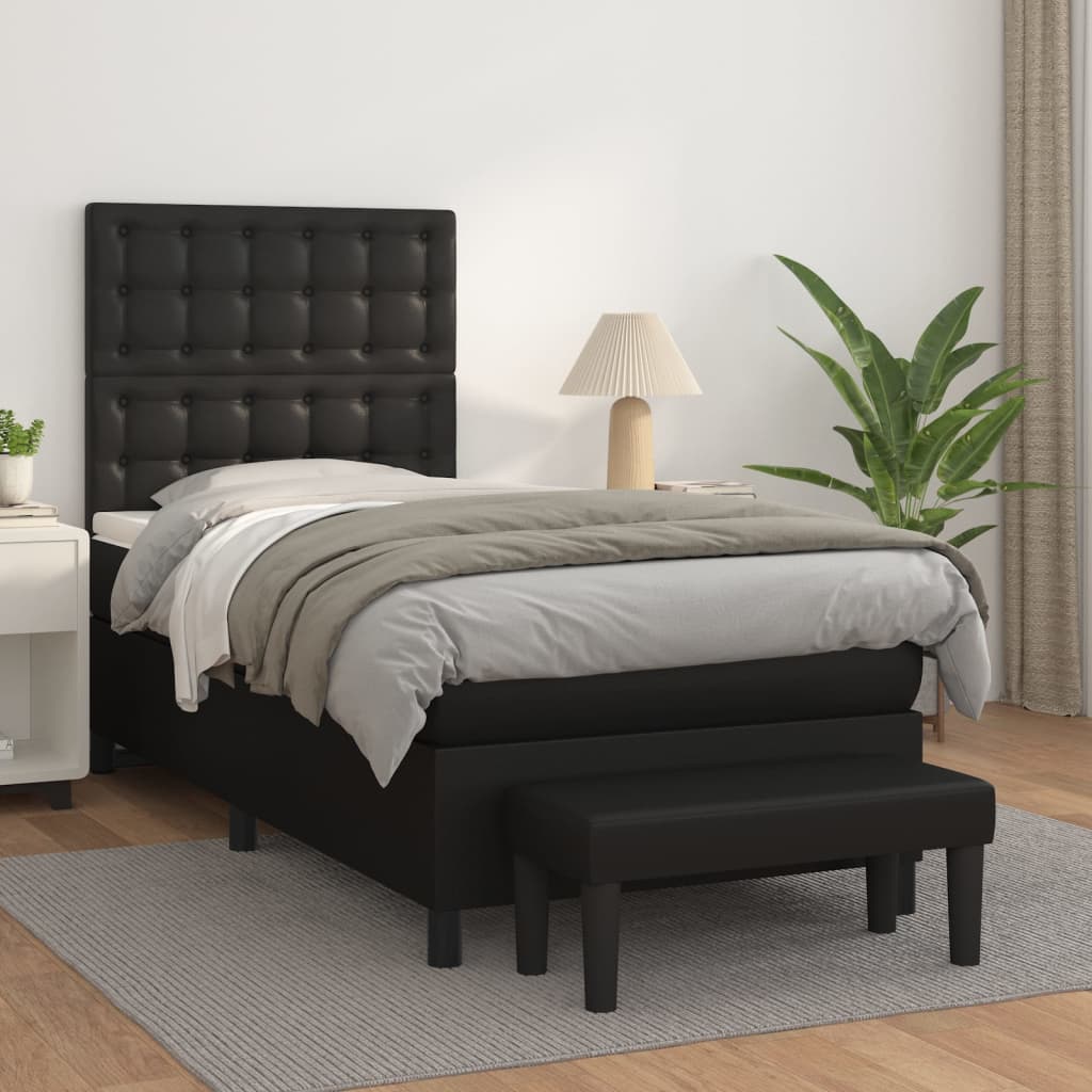 Cama com molas/colchão 90x190 cm couro artificial preto