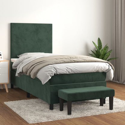 Cama com molas/colchão 90x200 cm veludo verde-escuro