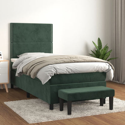 Cama com molas/colchão 90x190 cm veludo verde-escuro