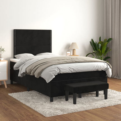 Cama boxspring com colchão 120x200 cm veludo preto