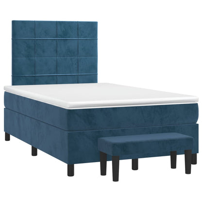 Cama boxspring com colchão 120x200 cm veludo azul-escuro