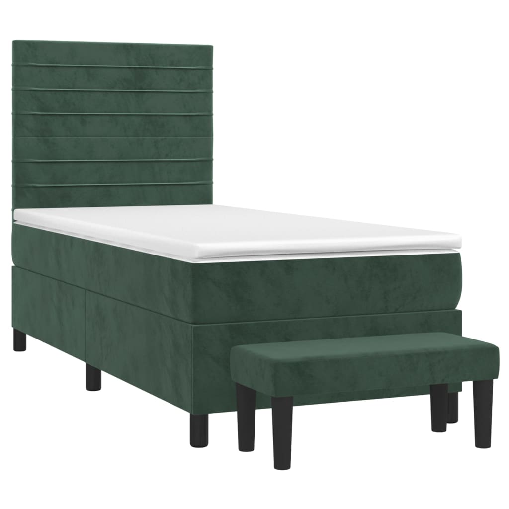 Cama com molas/colchão 90x190 cm veludo verde-escuro