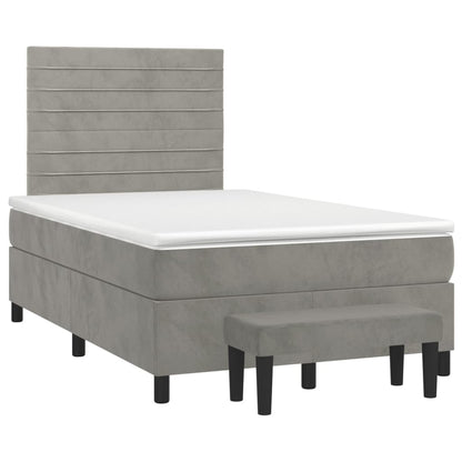 Cama boxspring c/ colchão 120x200 cm veludo cinzento-claro