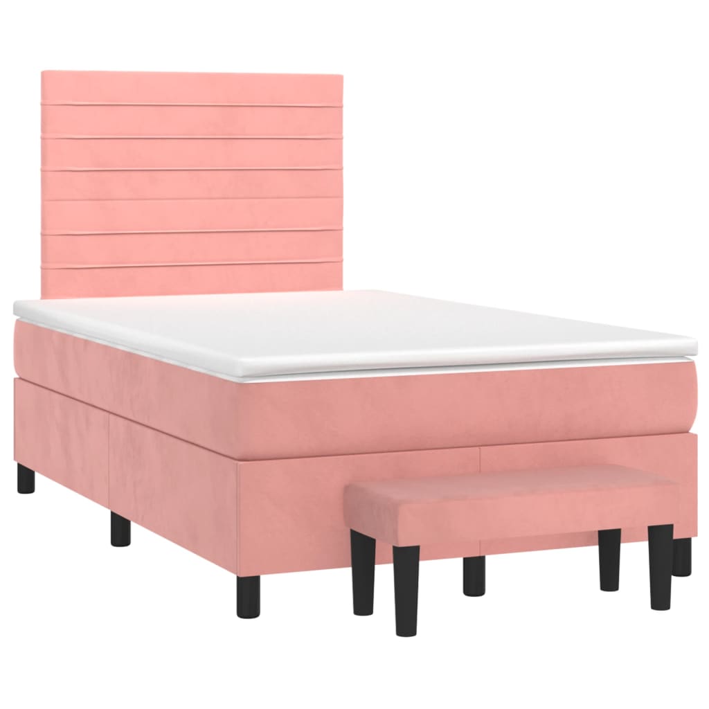 Cama boxspring com colchão 120x200 cm veludo rosa