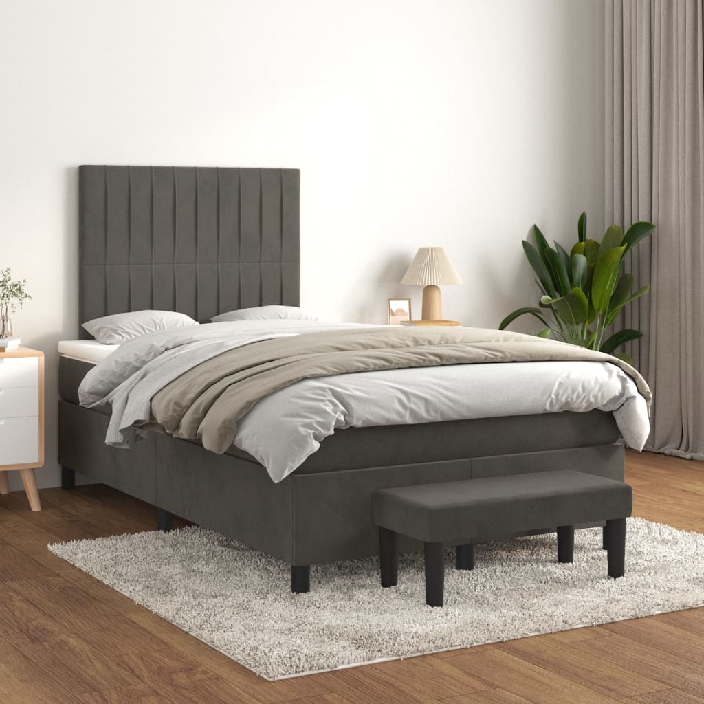 Cama boxspring com colchão 120x200 cm veludo cinzento-escuro