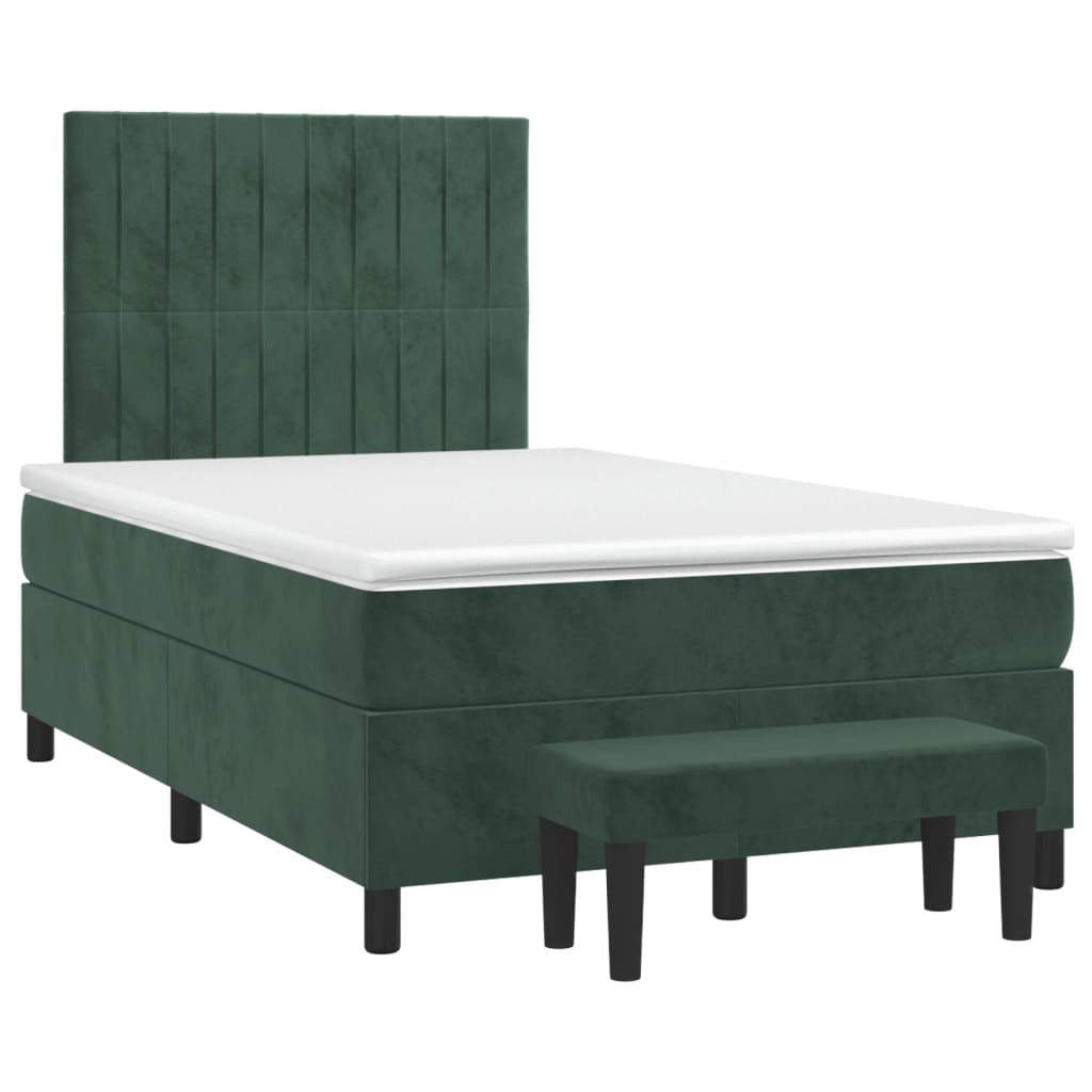 Cama boxspring com colchão 120x200 cm veludo verde-escuro