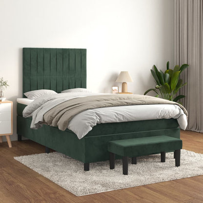 Cama boxspring com colchão 120x200 cm veludo verde-escuro