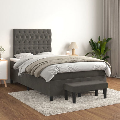 Cama boxspring com colchão 120x200 cm veludo cinzento-escuro