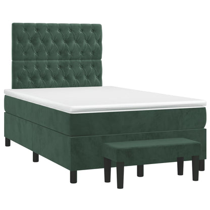 Cama boxspring com colchão 120x200 cm veludo verde-escuro