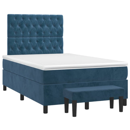 Cama boxspring com colchão 120x200 cm veludo azul-escuro