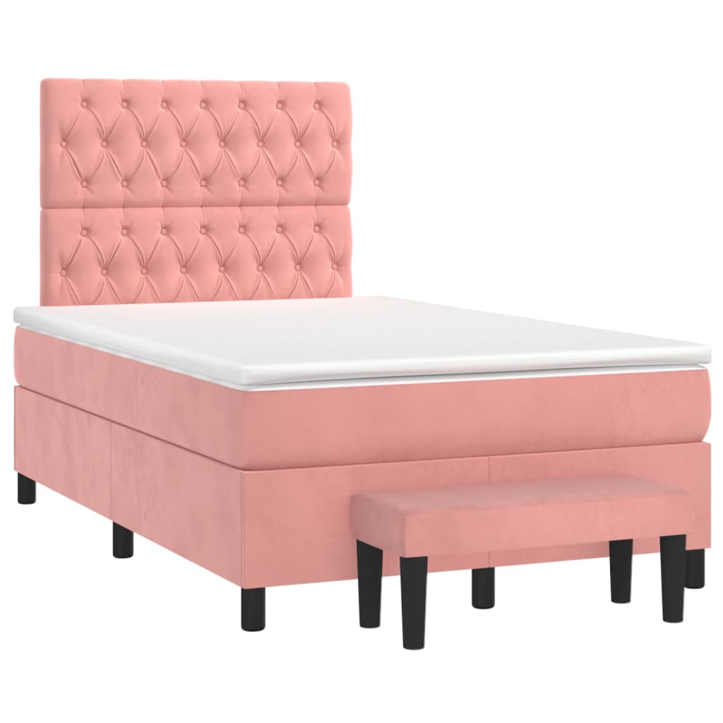 Cama boxspring com colchão 120x200 cm veludo rosa