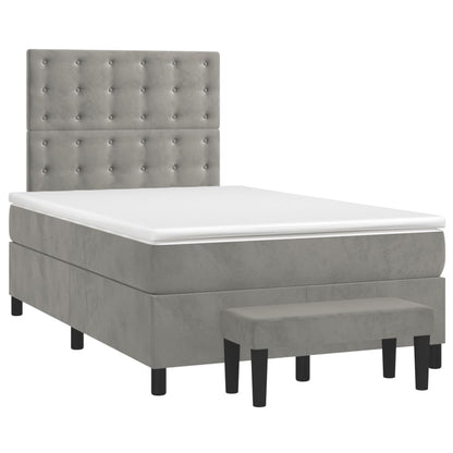 Cama boxspring c/ colchão 120x200 cm veludo cinzento-claro