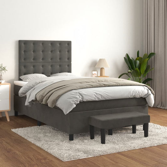 Cama boxspring com colchão 120x200 cm veludo cinzento-escuro