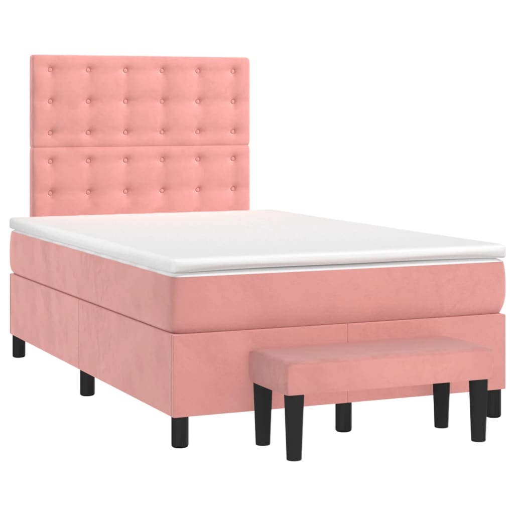 Cama boxspring com colchão 120x200 cm veludo rosa