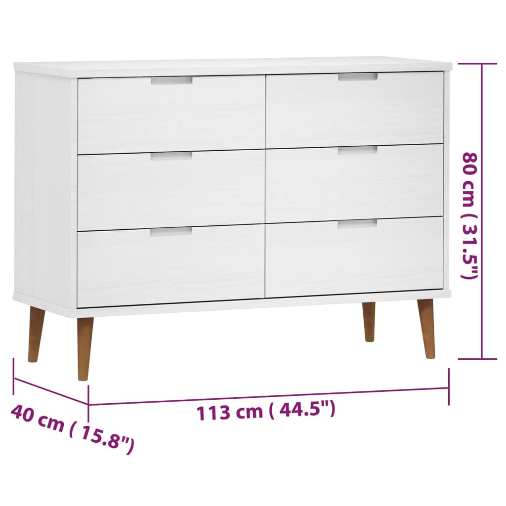 Armário de gavetas MOLDE 113x40x80 cm pinho maciço branco