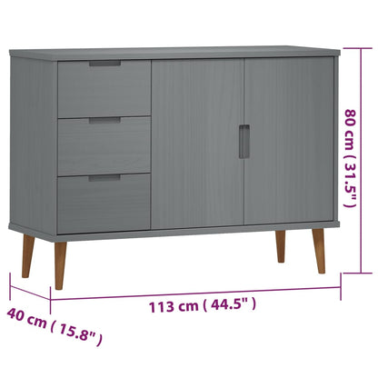 Aparador Eva em Pinho Maciço de 113 cm - Cinzento - Design Escandinavo