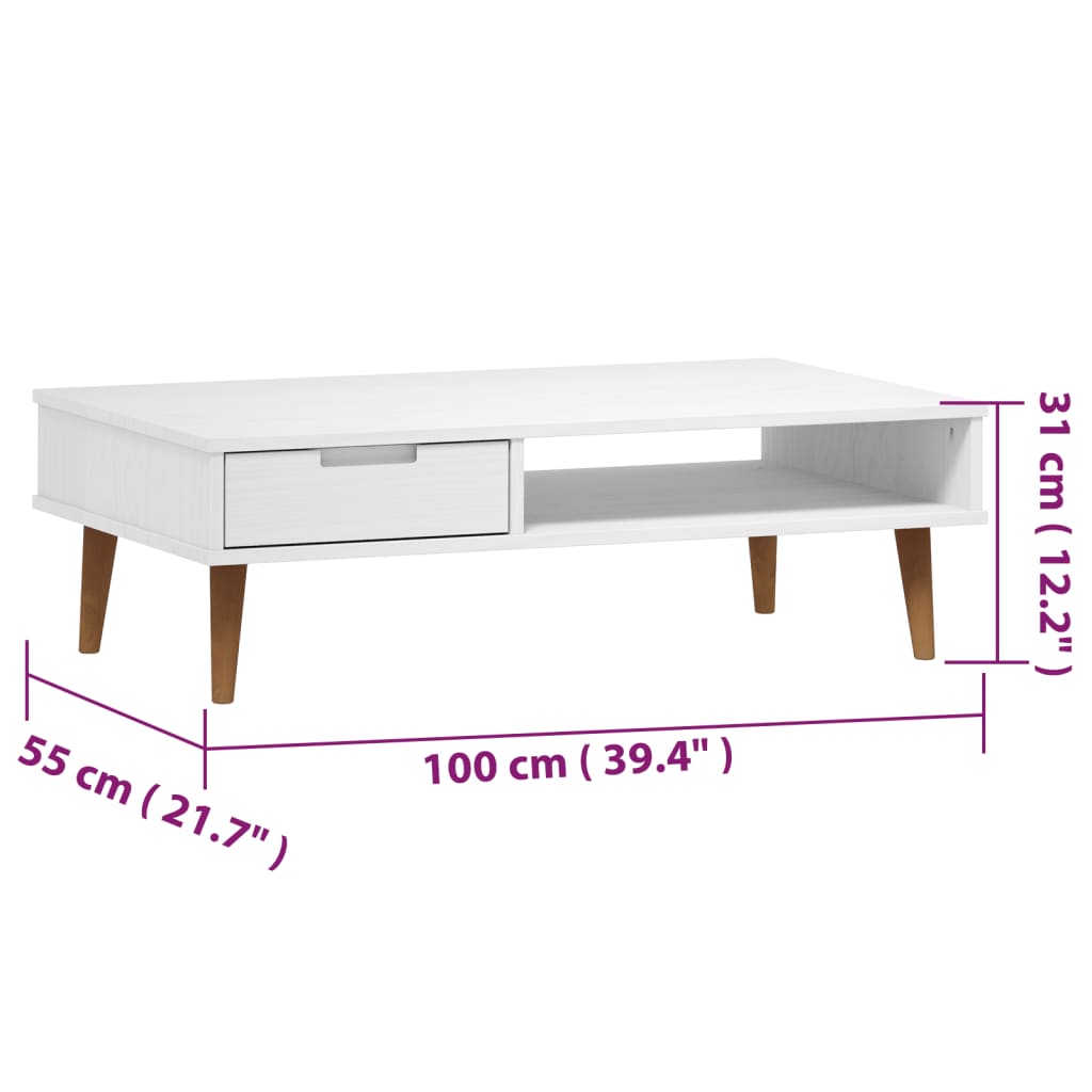 Mesa de Centro Eva em Madeira de Pinho - Branco - Design Escandinavo