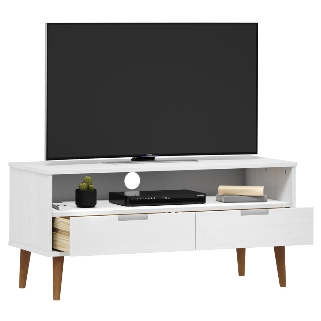 Móvel de TV Eva de 106cm em Madeira de Pinho - Branco - Design Escandinavo