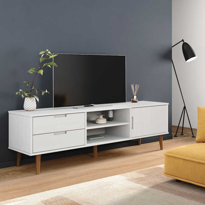 Móvel de TV Eva em Pinho Maciço - Branco - Design Escandinavo