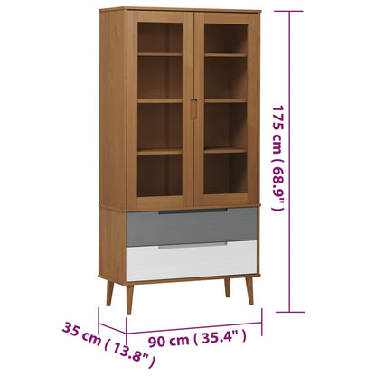 Vitrine/Cristaleira Eva em Pinho Maciço e Vidro Temperado - Design Escandinavo