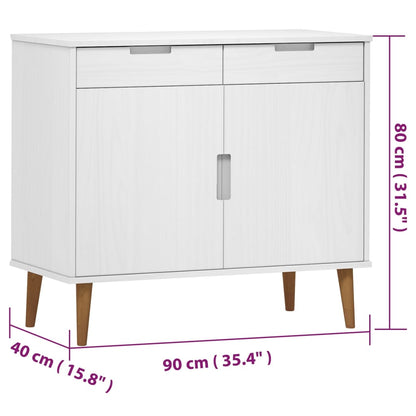 Aparador Eva em Pinho Maciço de 90 cm - Branco - Design Escandinavo