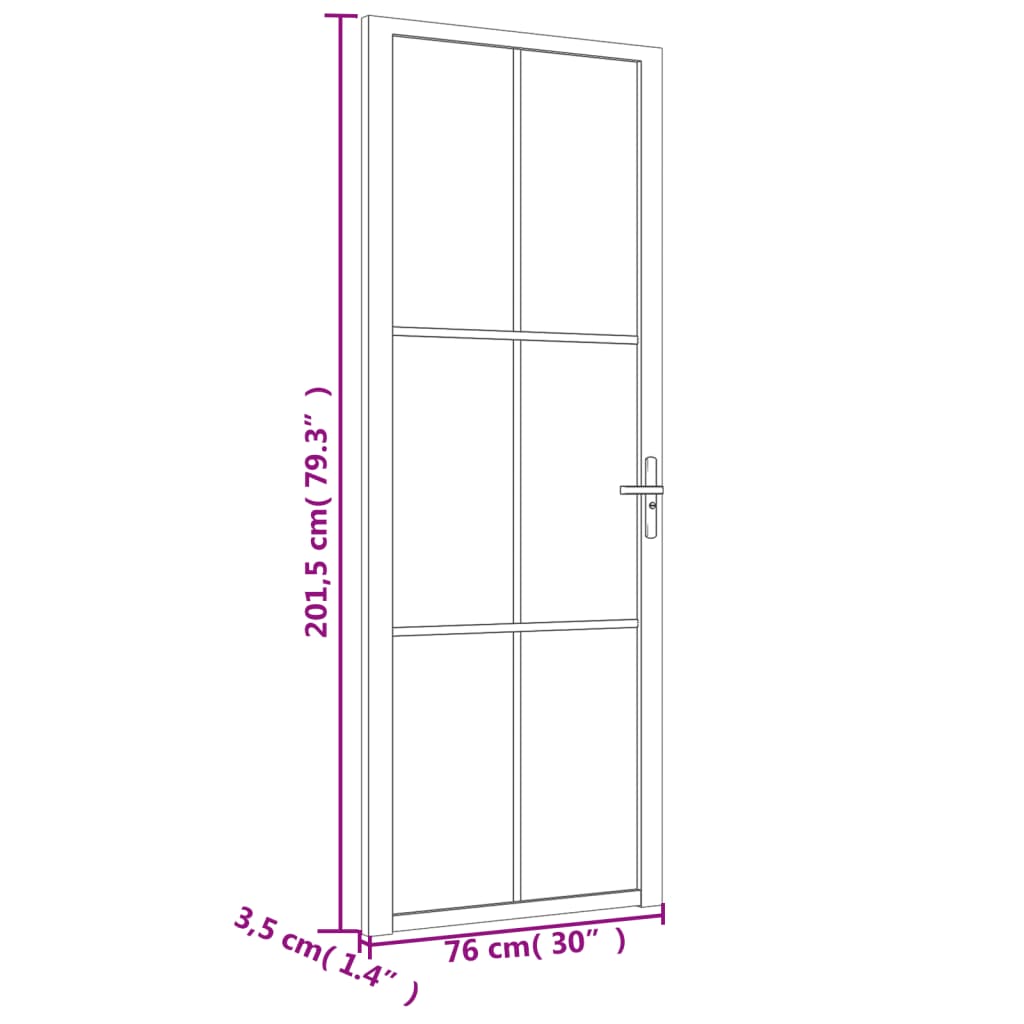 Porta interior 76x201,5 cm vidro e alumínio preto mate