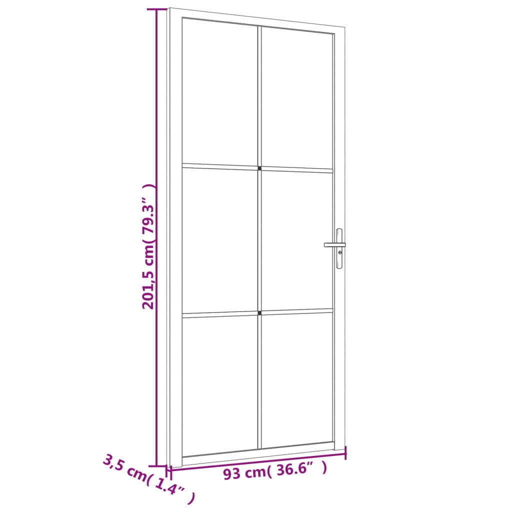 Porta interior 93x201,5 cm vidro fosco e alumínio preto