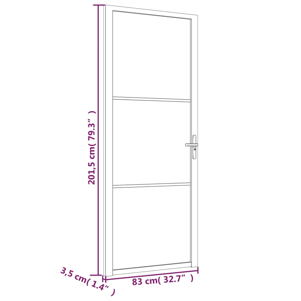 Porta de interior 83x201,5 cm vidro ESG e alumínio branco