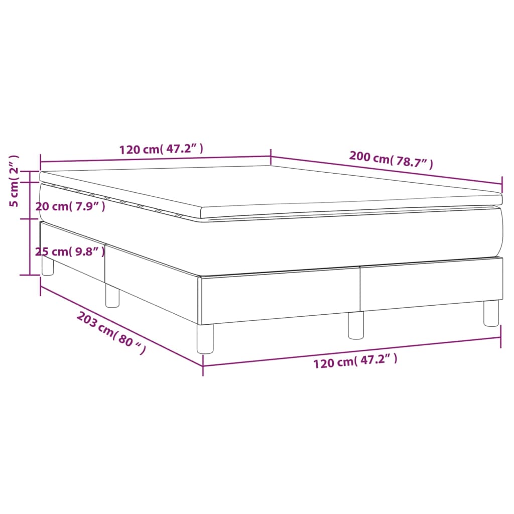 Cama boxspring c/ colchão 120x200 cm veludo cinzento-claro