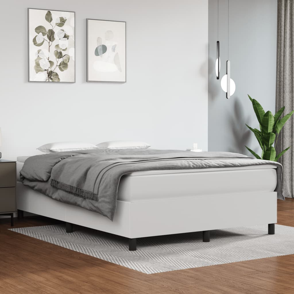 Cama com molas/colchão 140x190 cm couro artificial branco