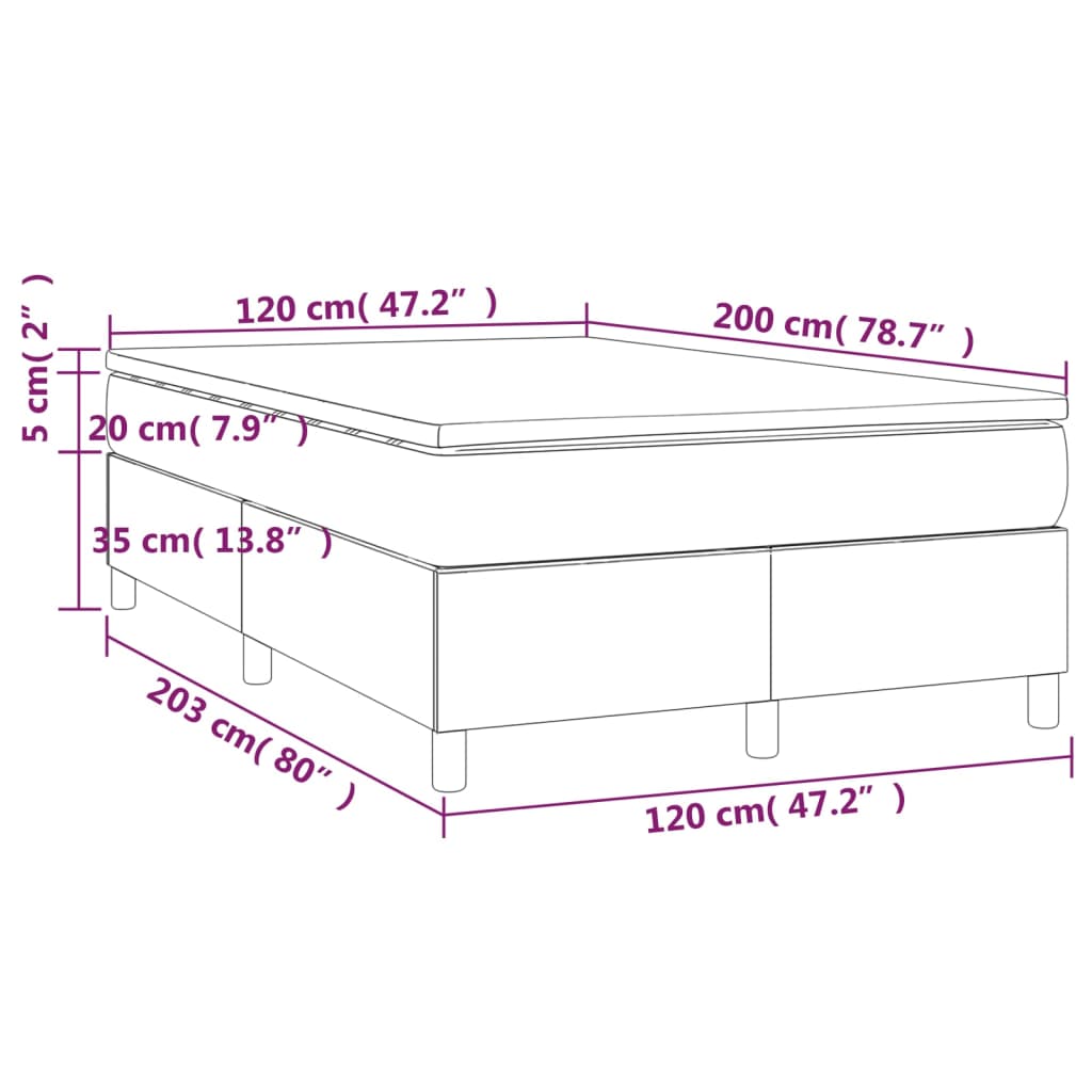 Cama boxspring c/ colchão 120x200 cm veludo cinzento-claro